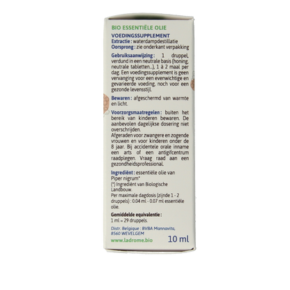 Ladrome Zwarte peper olie bio 10 Milliliter