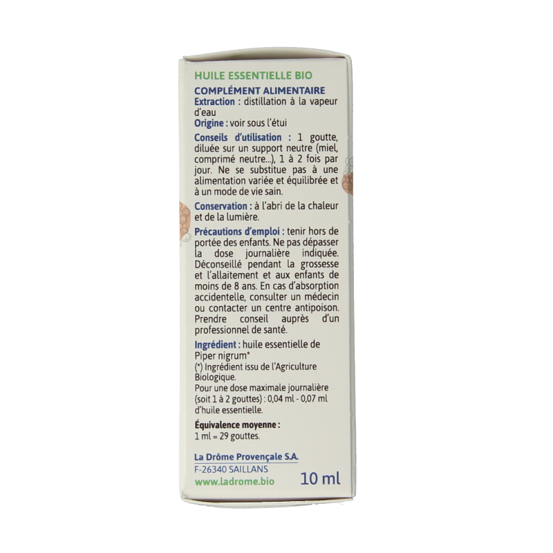 Ladrome Zwarte peper olie bio 10 Milliliter