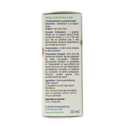 Ladrome Zwarte peper olie bio 10 Milliliter