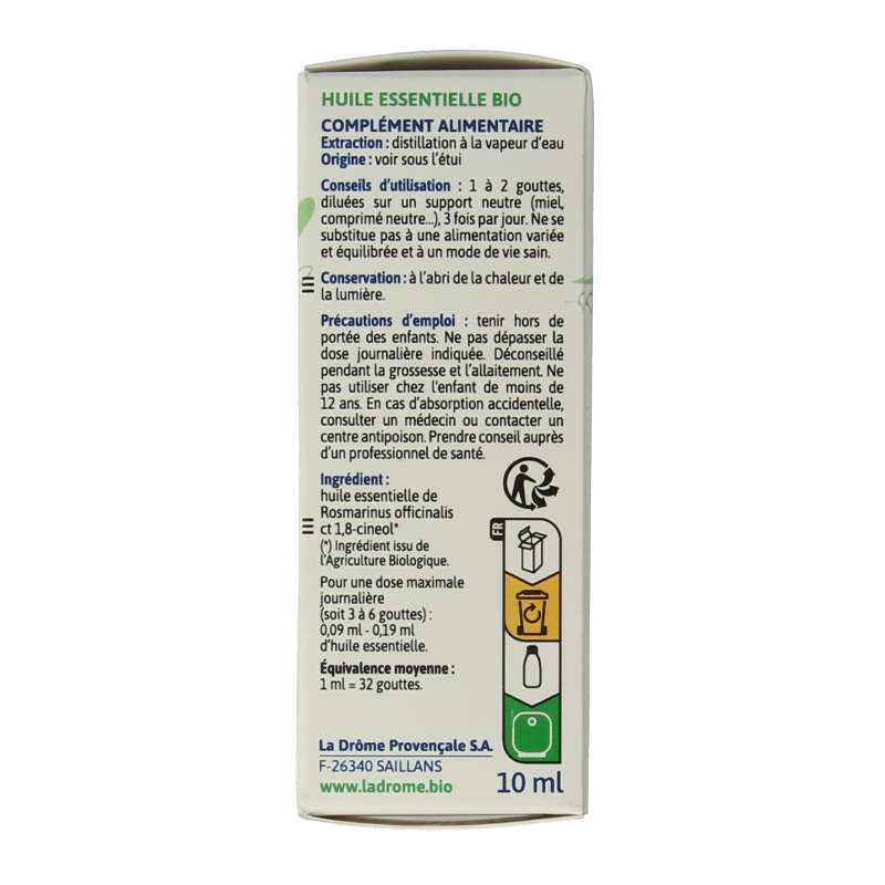 Ladrome Rozemarijn CT cineol bio 10 Milliliter