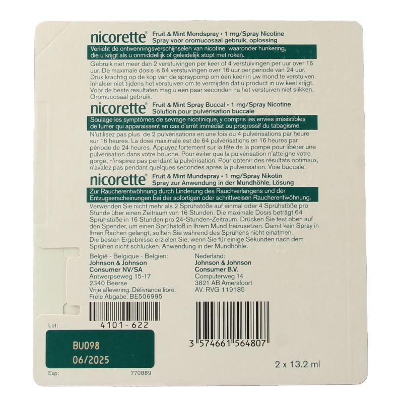 Nicorette Mondspray fruit & mint duo 2 Stuks