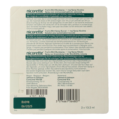 Nicorette Mondspray fruit & mint duo 2 Stuks
