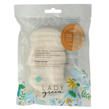 Lady Green Konjac lichaamsspons crushed walnut 1 Stuks