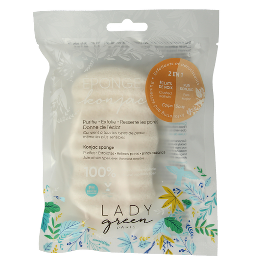 Lady Green Konjac lichaamsspons crushed walnut 1 Stuks