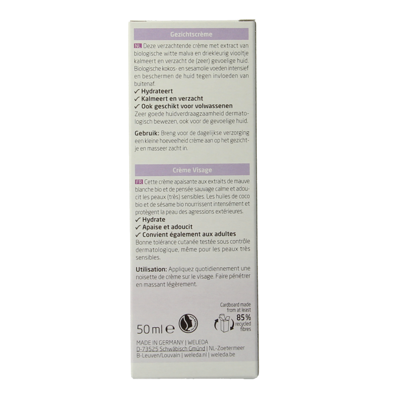 Weleda Baby witte malva sensitive gezichtscreme 50 Milliliter