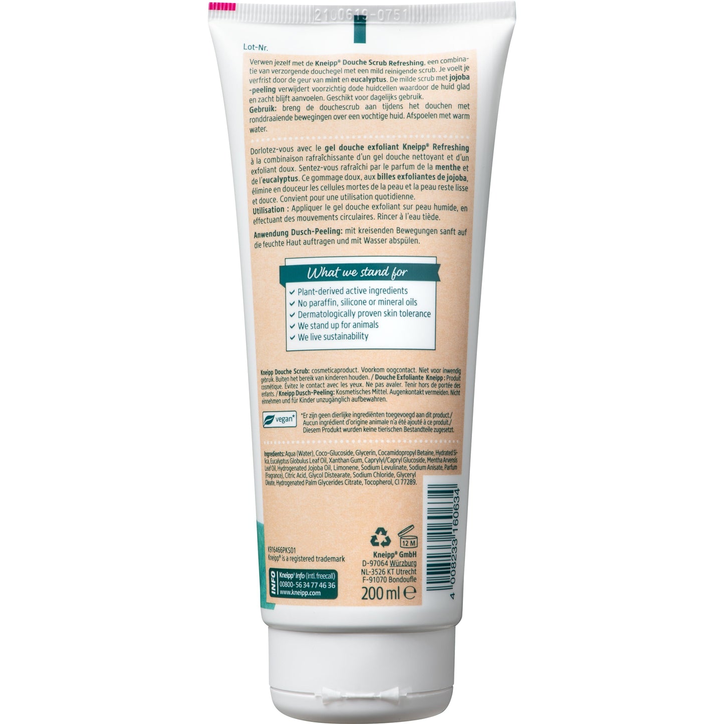 Kneipp Refreshing douche scrub mint eucalyptus en jojoba 200 Milliliter