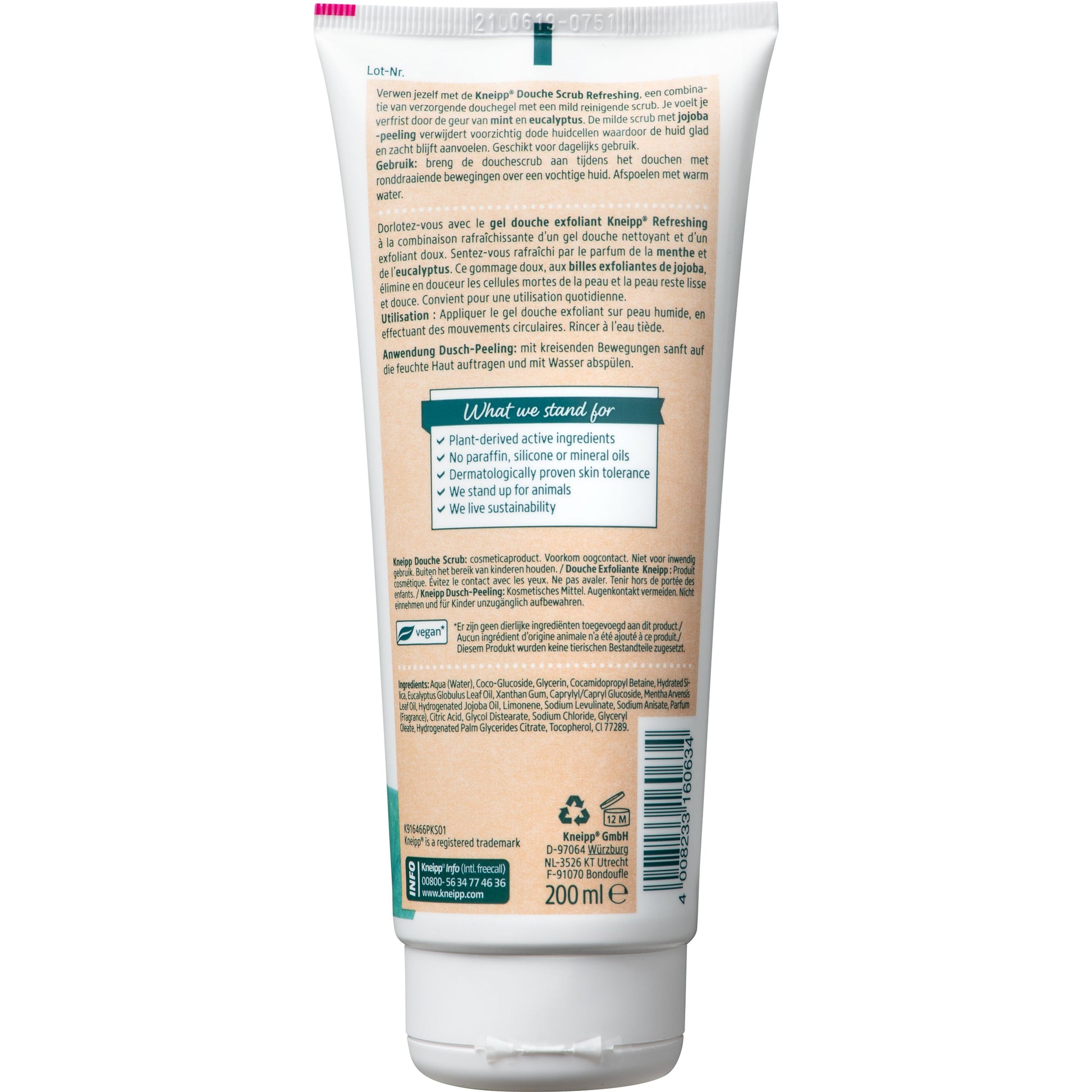 Kneipp Refreshing douche scrub mint eucalyptus en jojoba 200 Milliliter