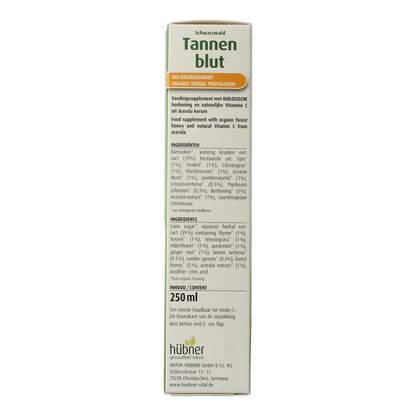 Hubner Tannenblut kruidensiroop bio 250 Milliliter