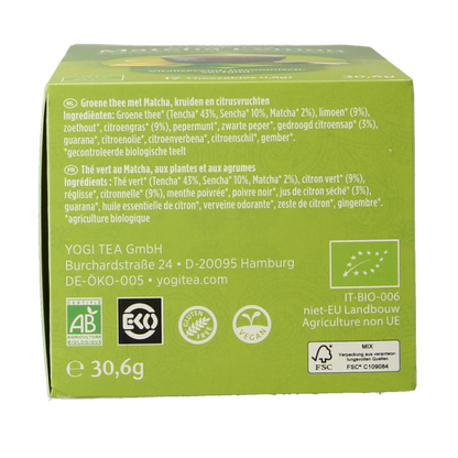 Yogi Tea Green tea matcha lemon bio 17 Zakjes