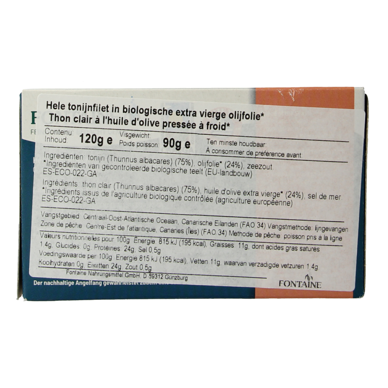 Fontaine Tonijnfilet in olijfolie bio 120 Gram