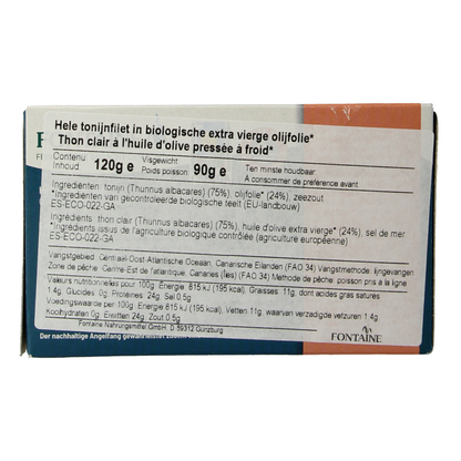Fontaine Tonijnfilet in olijfolie bio 120 Gram
