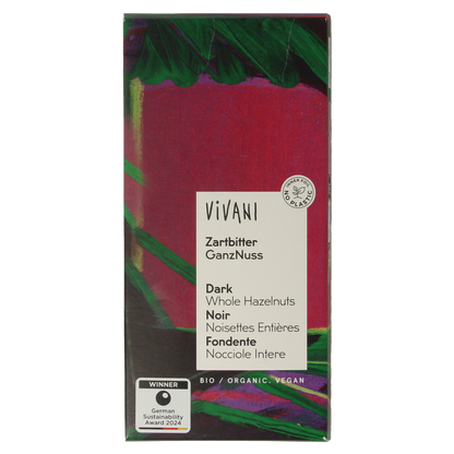 Vivani Chocolade puur met hazelnoten bio 100 Gram
