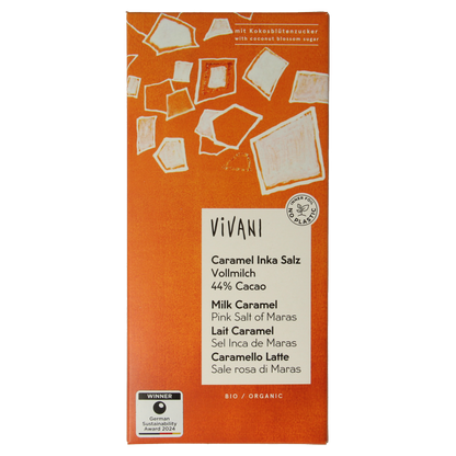 Vivani Chocolade melk car. zeezout kokosbloesemsuiker bio 80 Gram