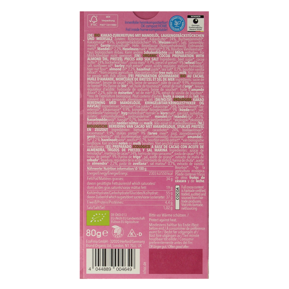 Ichoc Salty pretzel bio 80.00 Gram