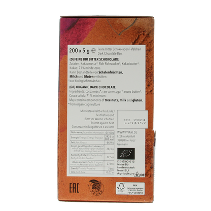 Vivani Chocolade naps puur 5 gram bio 200.00 Stuks
