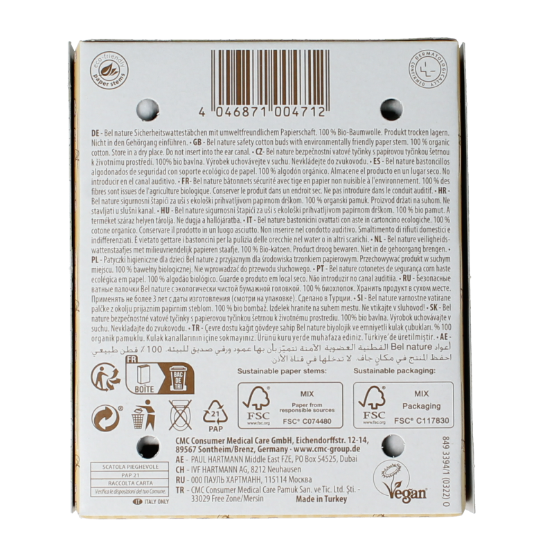 Bel Nature Wattenstaafjes baby 60 Stuks