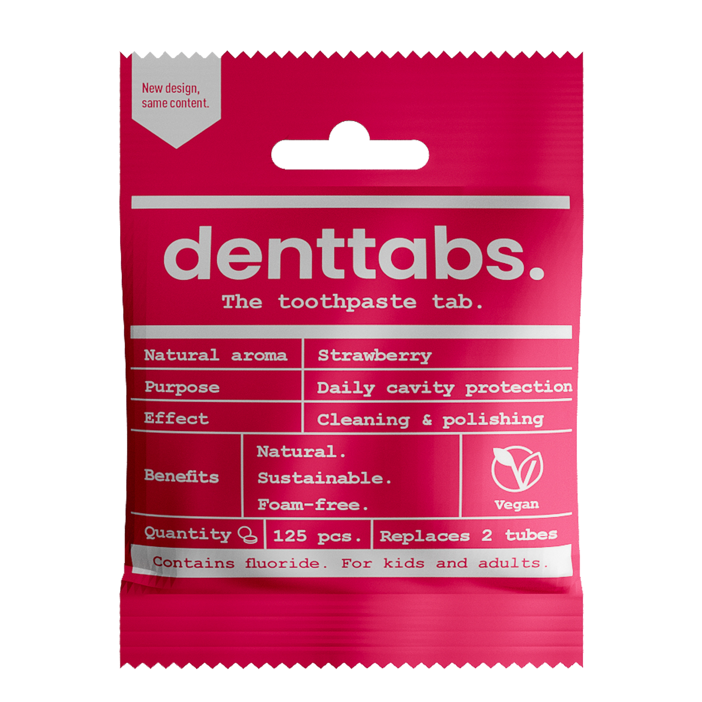 Denttabs Tandpasta tabletten aardbei met fluor vegan 125.00 Stuks
