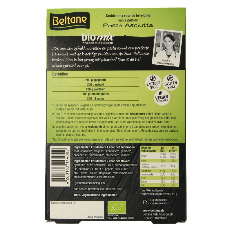 Beltane Asciutta Siciliaanse spaghetti schotel mix bio 29.8 Gram
