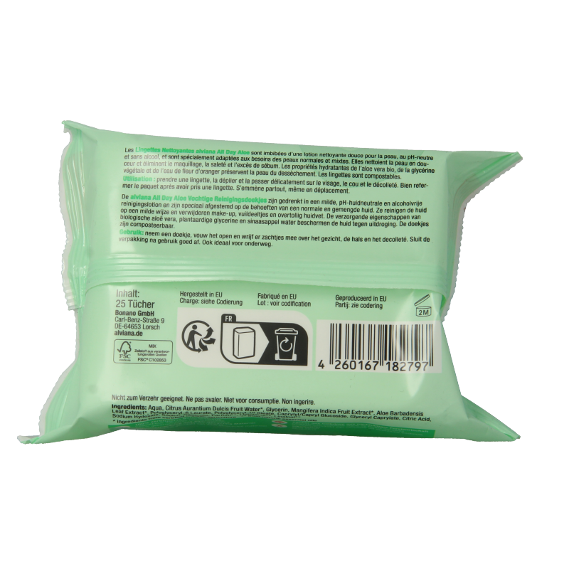 Alviana Reinigingsdoekjes vochtig aloe vera  25 Stuks