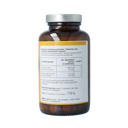 Hanoju Kurkumapoeder + piperine 500mg bio 300 Tabletten