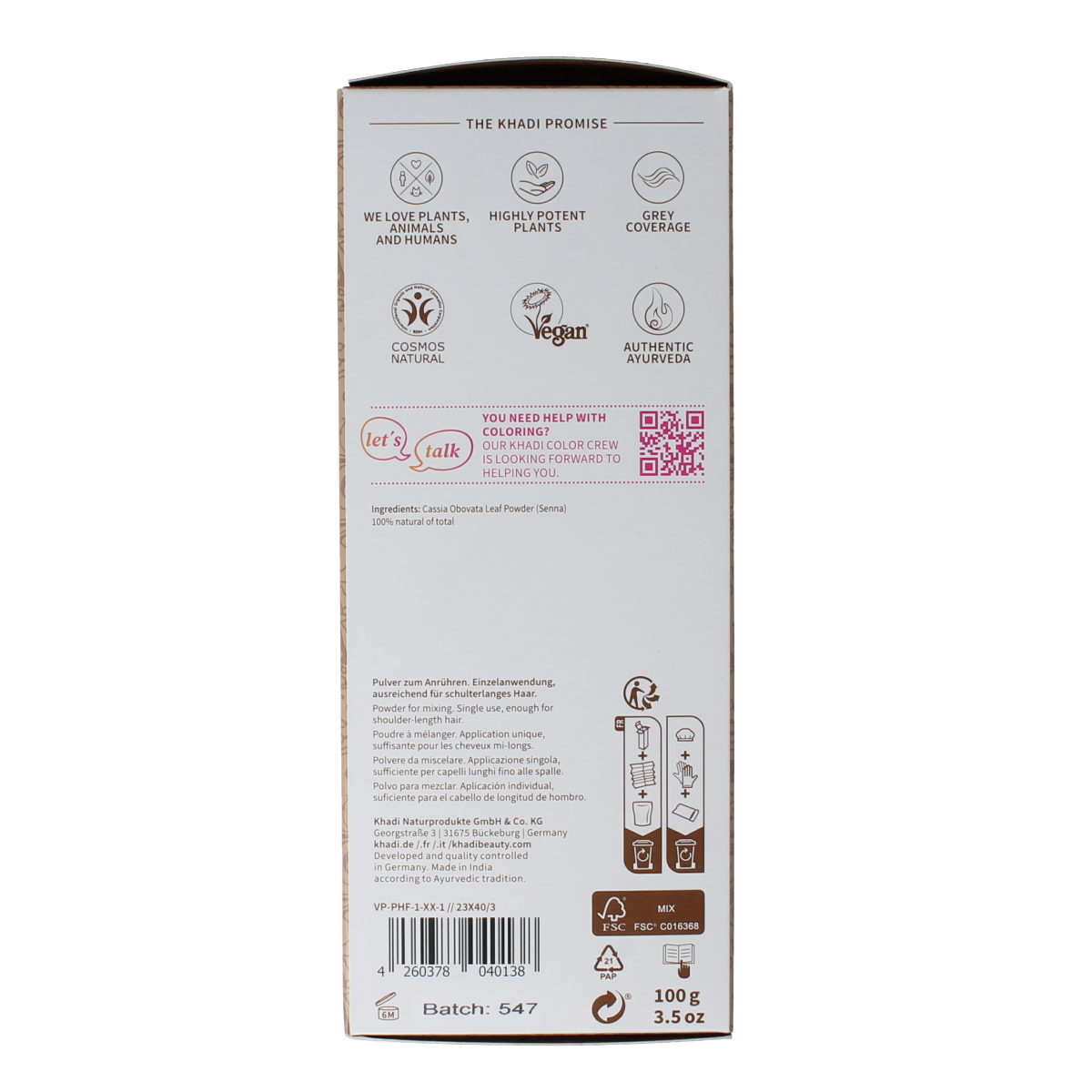 Khadi Haarkleur senna/cassia natural 100 Gram