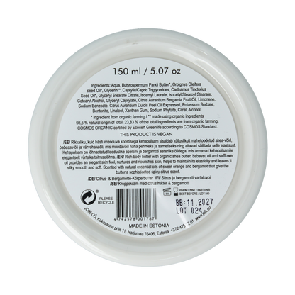 Joik Organics Citrus & bergamot body butter organic vegan 150.00 Milliliter