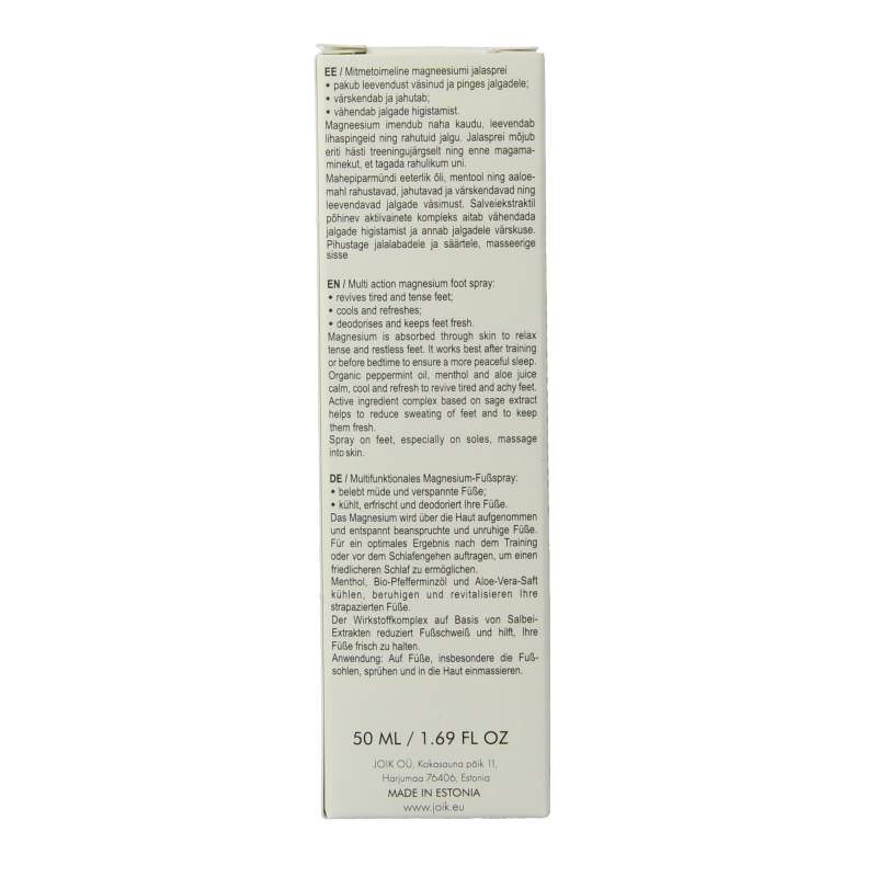 Joik Organics Organic foot spray magnesium 50 Milliliter