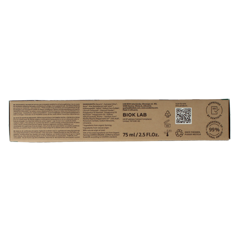 Ecodenta Tandpasta whitening houtskool bio 75 Milliliter