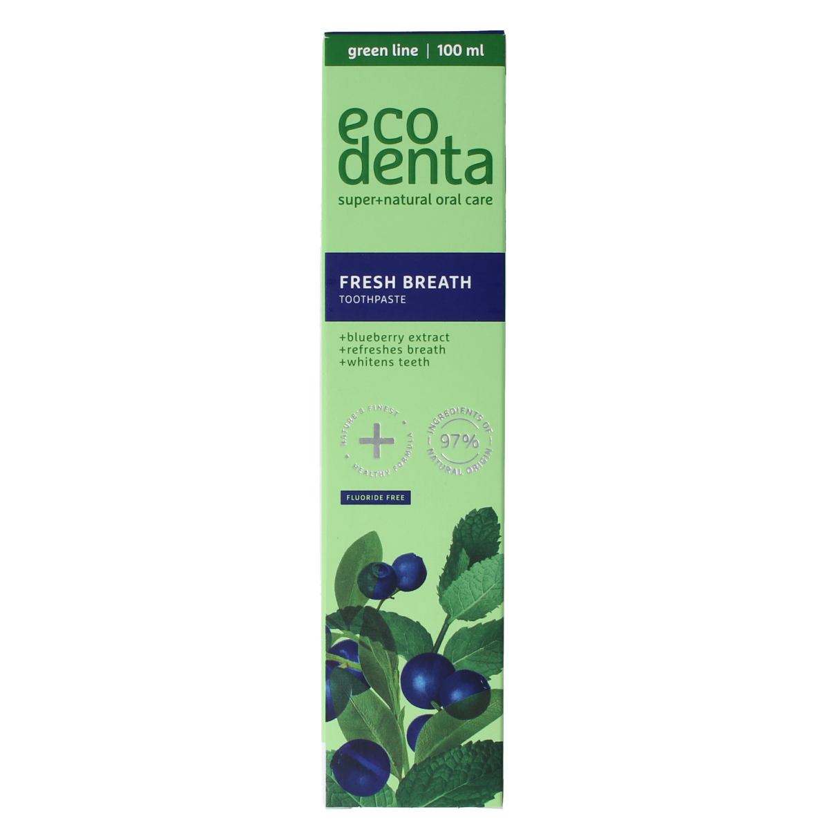 Ecodenta Tandpasta fresh breath bosbessenextr green line 100.00 Milliliter