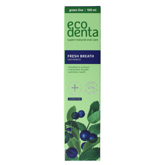 Ecodenta Tandpasta fresh breath bosbessenextr green line 100.00 Milliliter