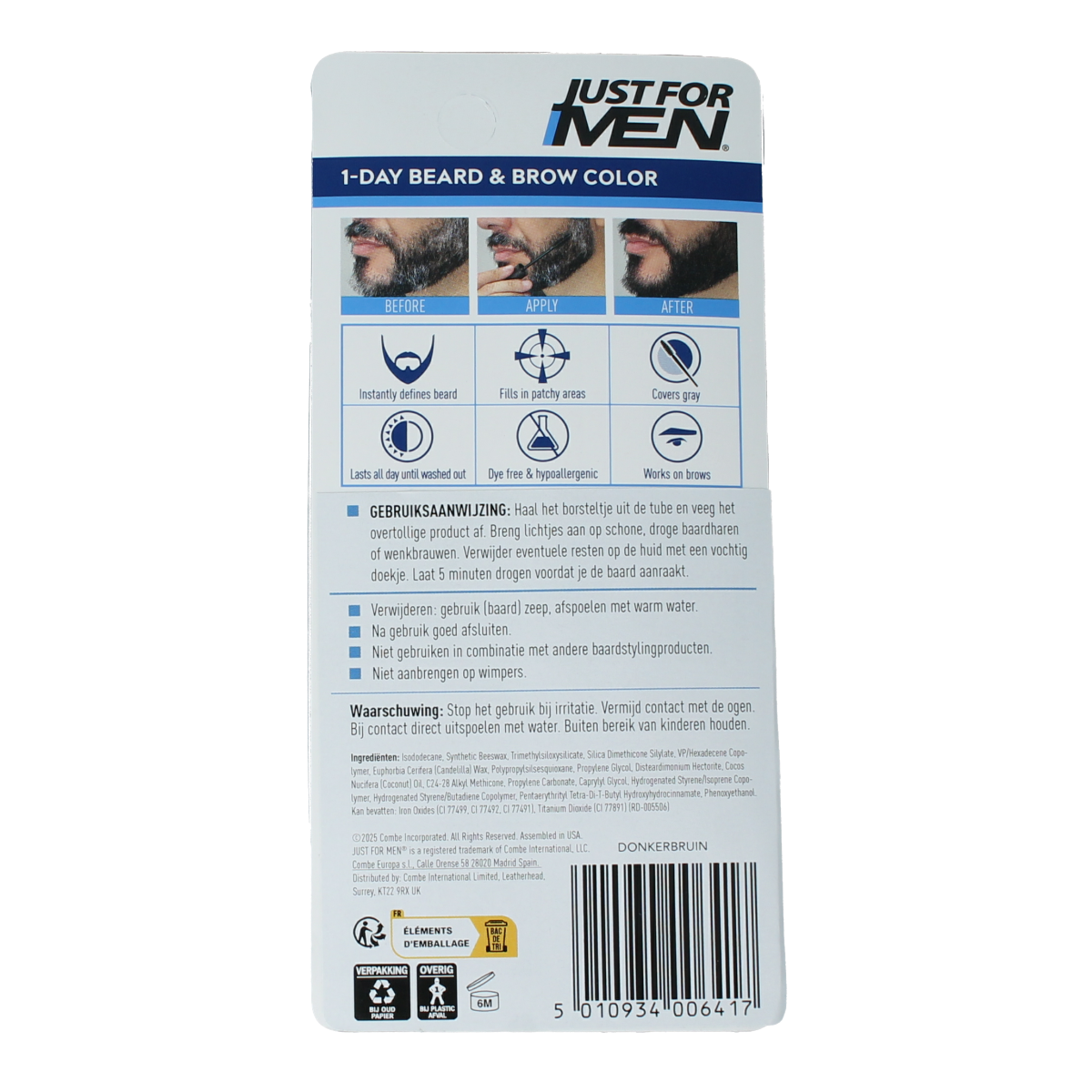 Just For Men Baard / wenkbrauw donker bruin 9.00 Milliliter