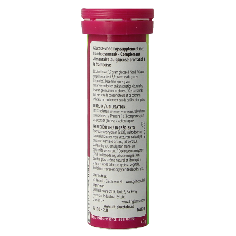 Lift Glucotabs framboos meeneembuisje 10 Tabletten