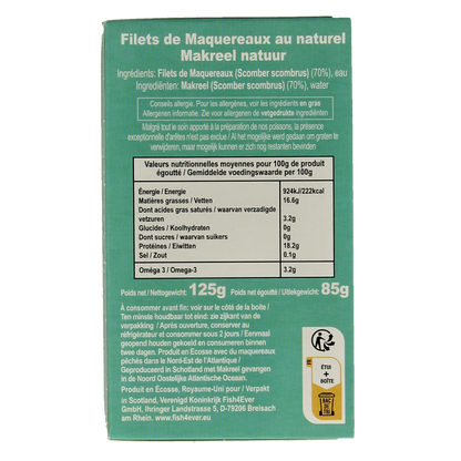 Fish 4 Ever Schotse makreel bronwater 125 Gram