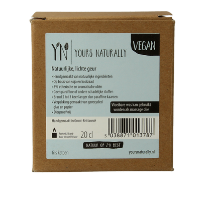 Yours Naturally Geurkaars in glas fris katoen 20cl 1 Stuks