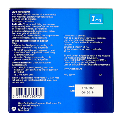 Nicotinell Mint 1mg 204.00 Zuigtabletten