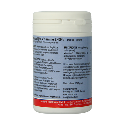 Lamberts Vitamine E 400IE natuurlijk 180.00 Vegetarische capsules