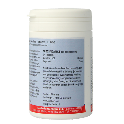 Lamberts Betaine HCL 324mg/Pepsine 5mg 180 Tabletten