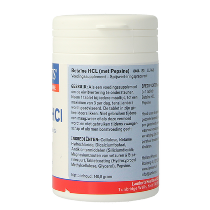 Lamberts Betaine HCL 324mg/Pepsine 5mg 180 Tabletten