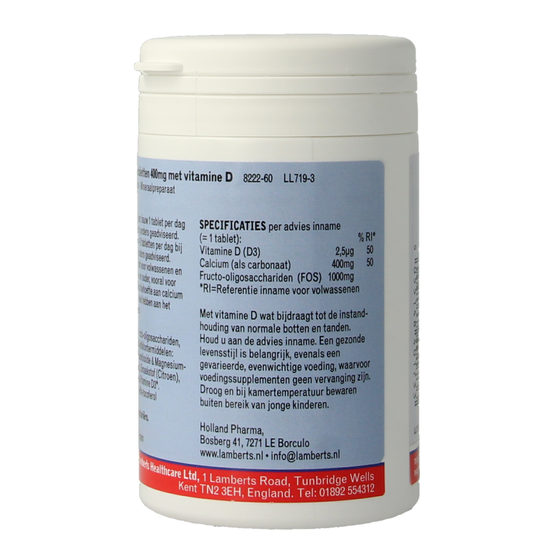 Lamberts Calcium 400mg kauwtabletten + Vit. D en Fos 60 Kauwtabletten