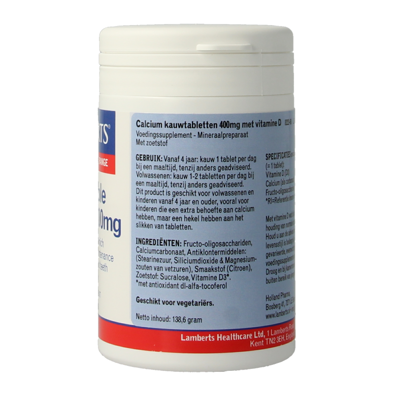 Lamberts Calcium 400mg kauwtabletten + Vit. D en Fos 60 Kauwtabletten