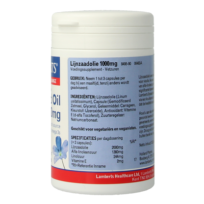 Lamberts Lijnzaadolie (flaxseed oil) 1000mg 90 Vegetarische capsules