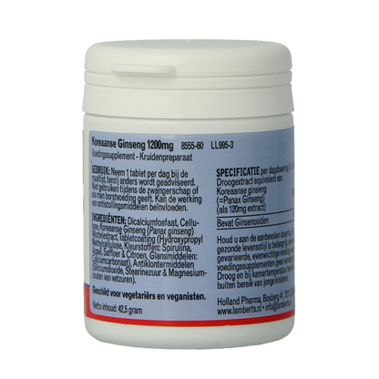 Lamberts Ginseng Koreaans 1200mg 60 Tabletten