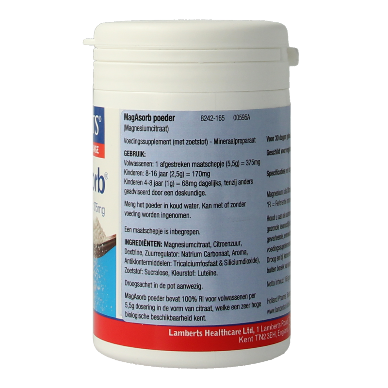 Lamberts MagAsorb (magnesium citraat) poeder 375mg 165 Gram
