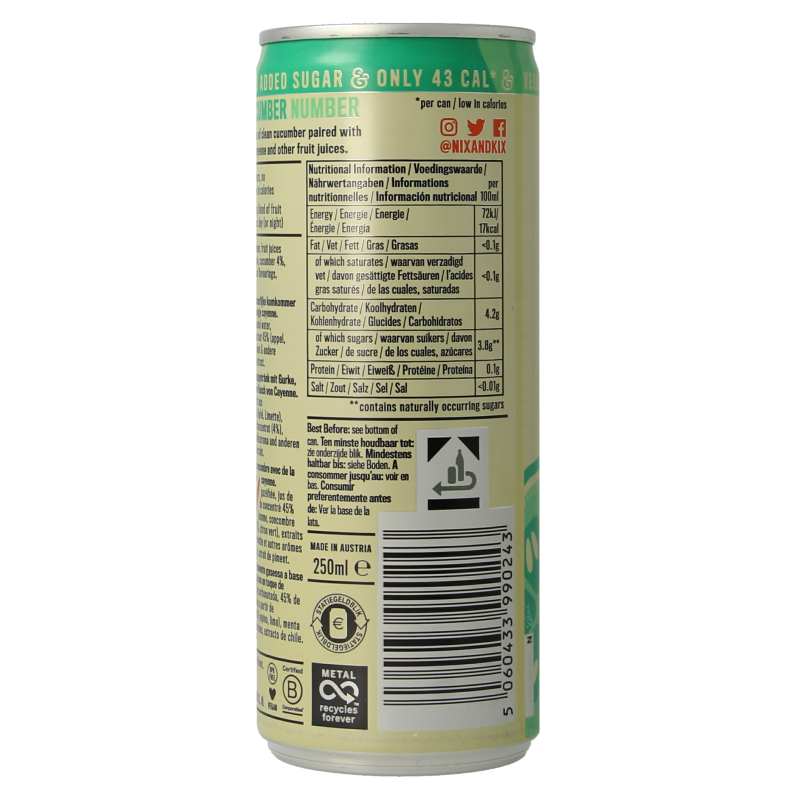 Nix & Kix Cucumber mint blikje 250 Milliliter