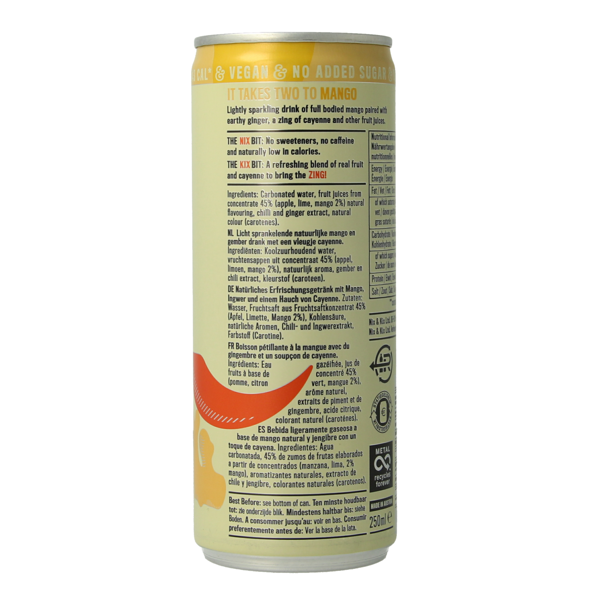 Nix & Kix Mango ginger blikje 250.00 Milliliter