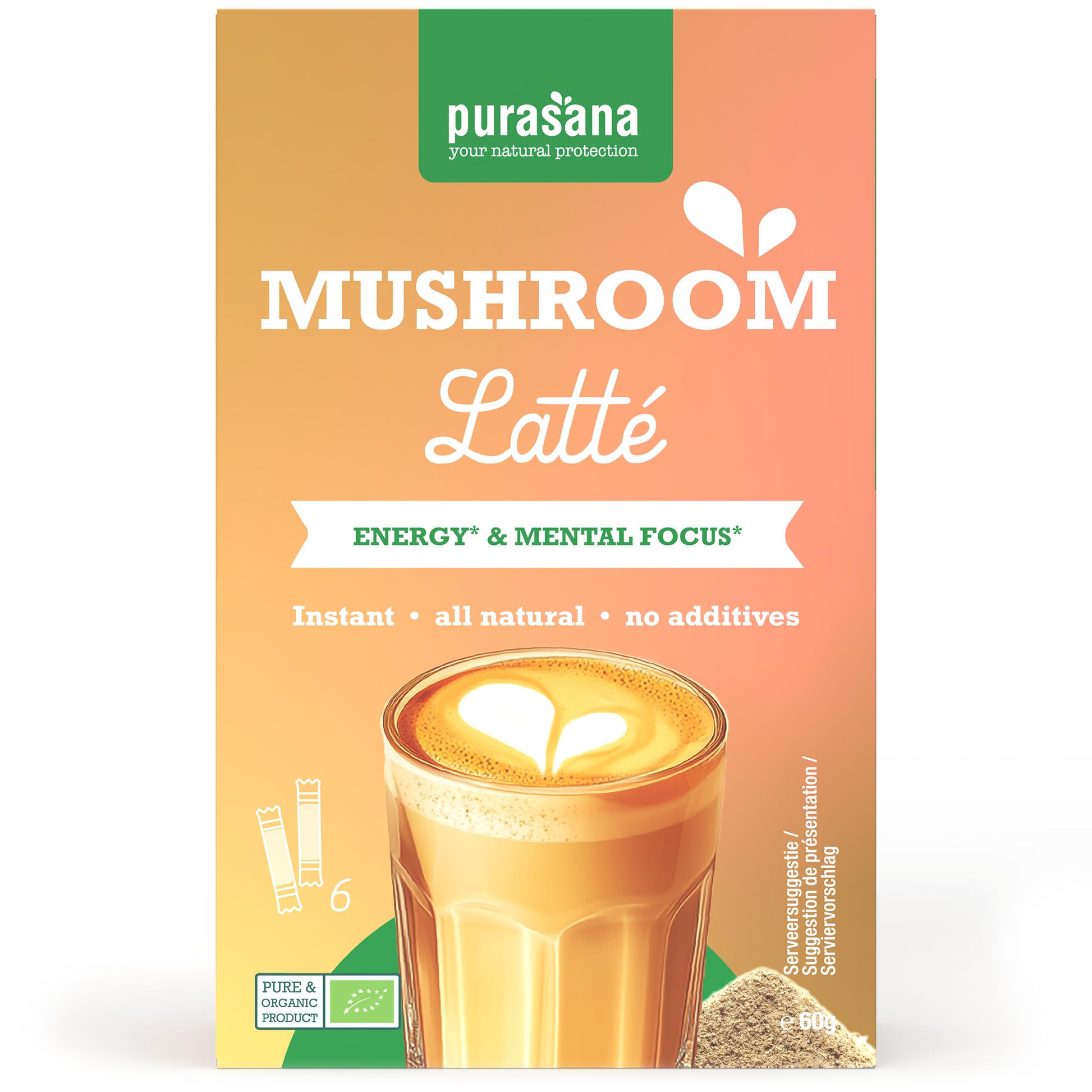 Purasana Instant mushroom latte 6x10g bio 60 Gram