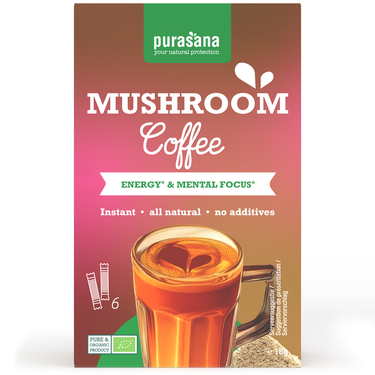 Purasana Instant mushroom coffee 6x3g bio 18.00 Gram