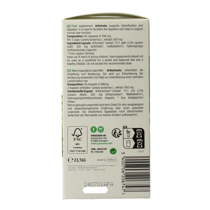 Purasana Artisjok vegan bio 60 Vegetarische capsules