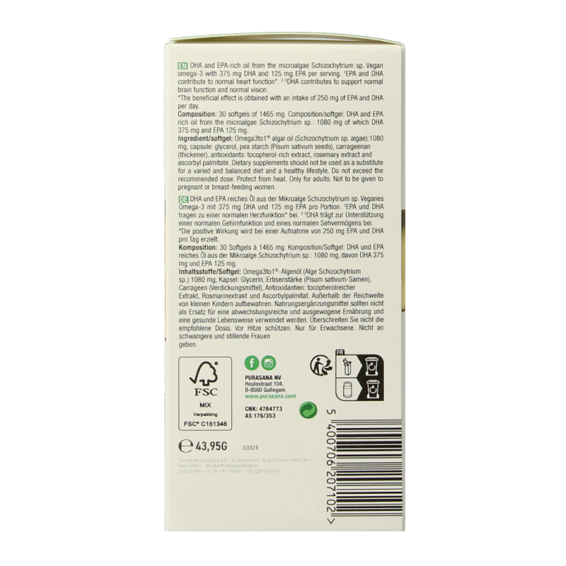 Purasana Vegan omega-3 algenolie 30 Softgels