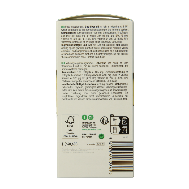 Purasana Levertraan 120 Softgels